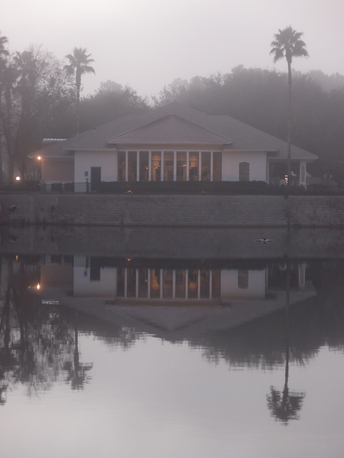 Clubhouse in fog