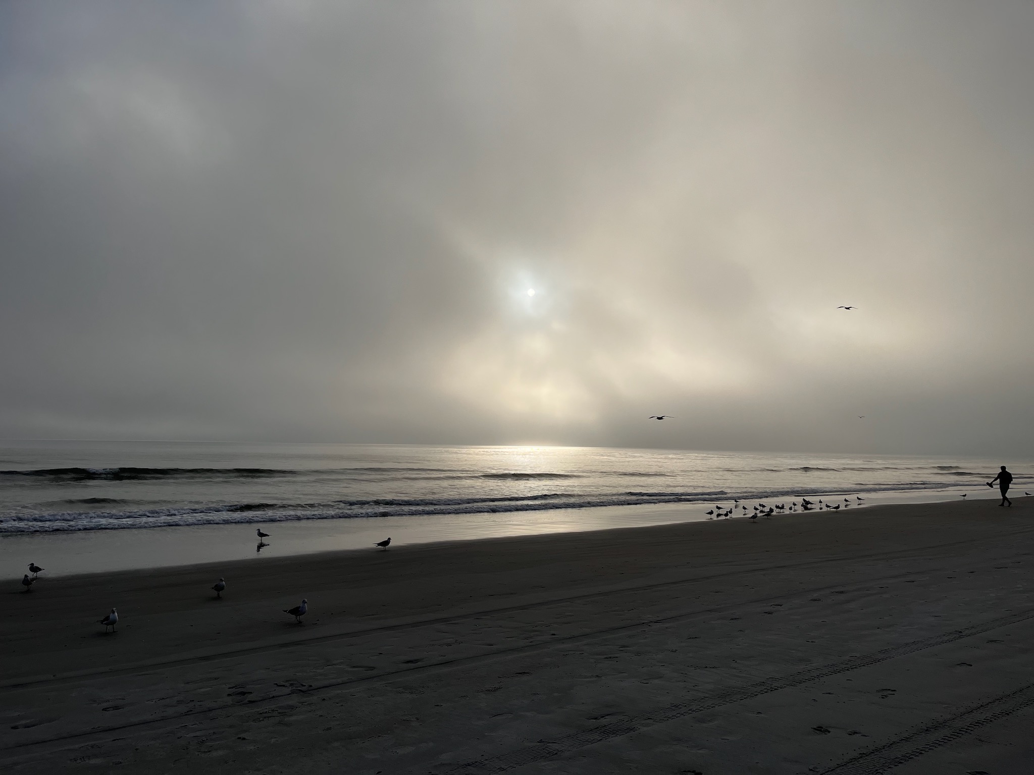 Jacksonville Beach, Florida. January 1, 2022. Fog on a flat sea.