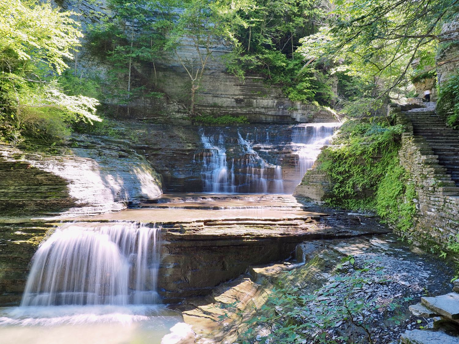 Two of the smaller falls in the gorge at Buttermilk Falls State Park in the Finger Lakes of New York.