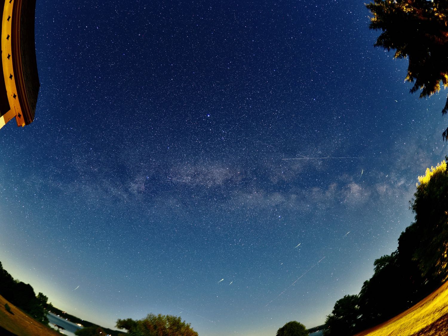 Fisheye view of the Milky Way above Cayuga Lake.