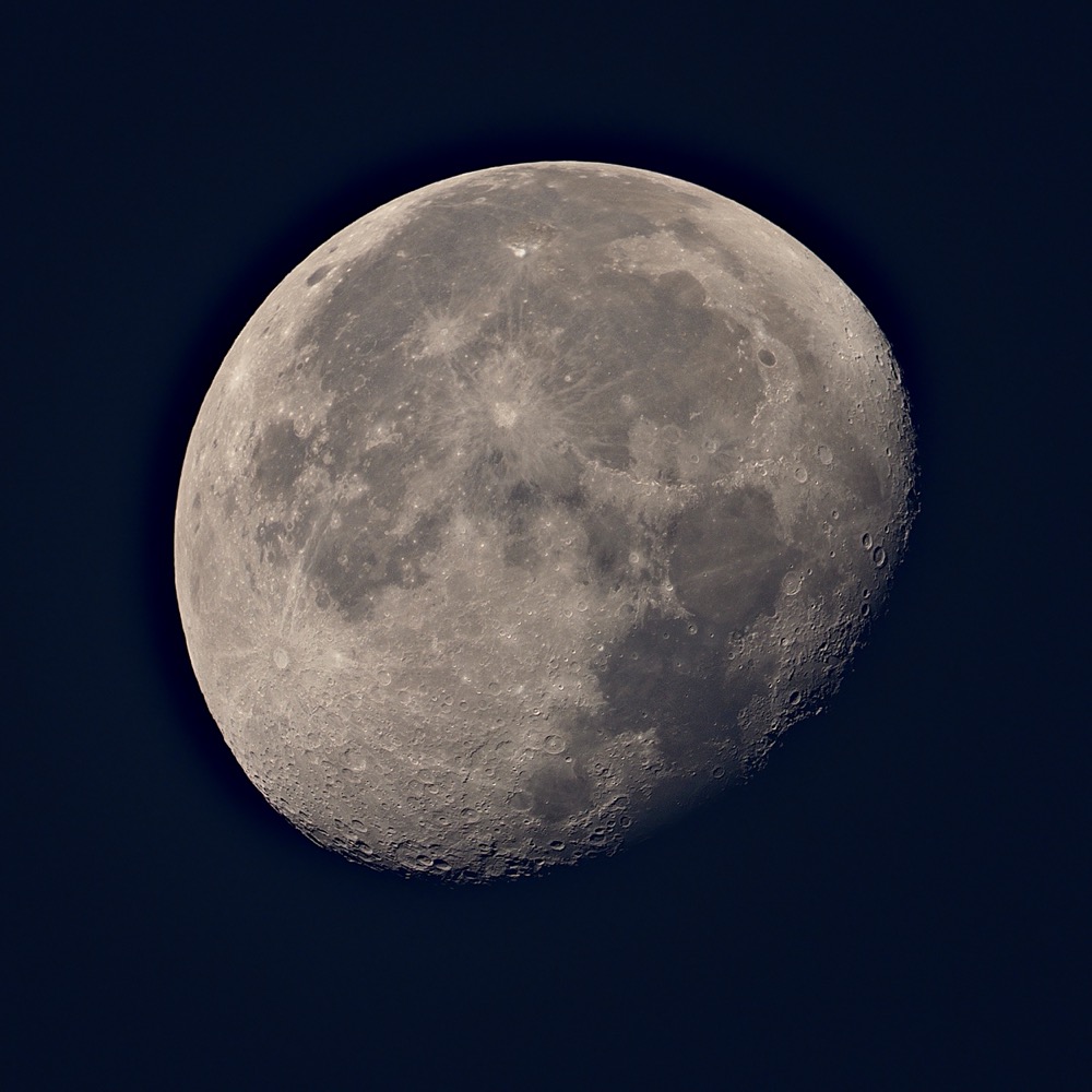 Waning gibbous moon shot in handheld high resolution on an Olympus E-M1X