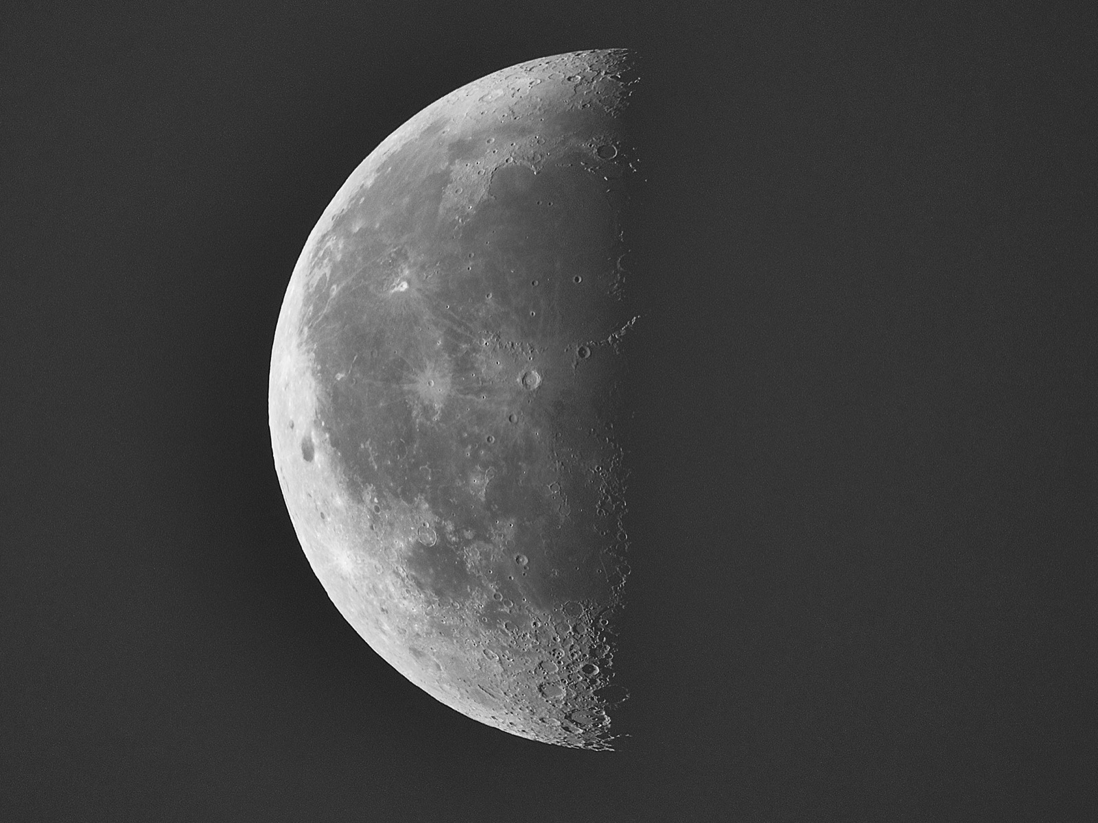 Closeup of last quarter moon, 50.2% illuminated