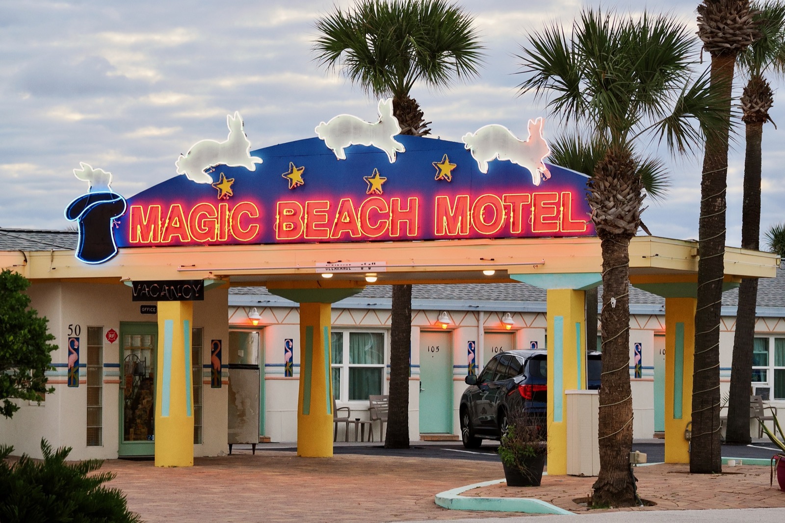 Shot of the Magic Beach Hotel from October 2023.