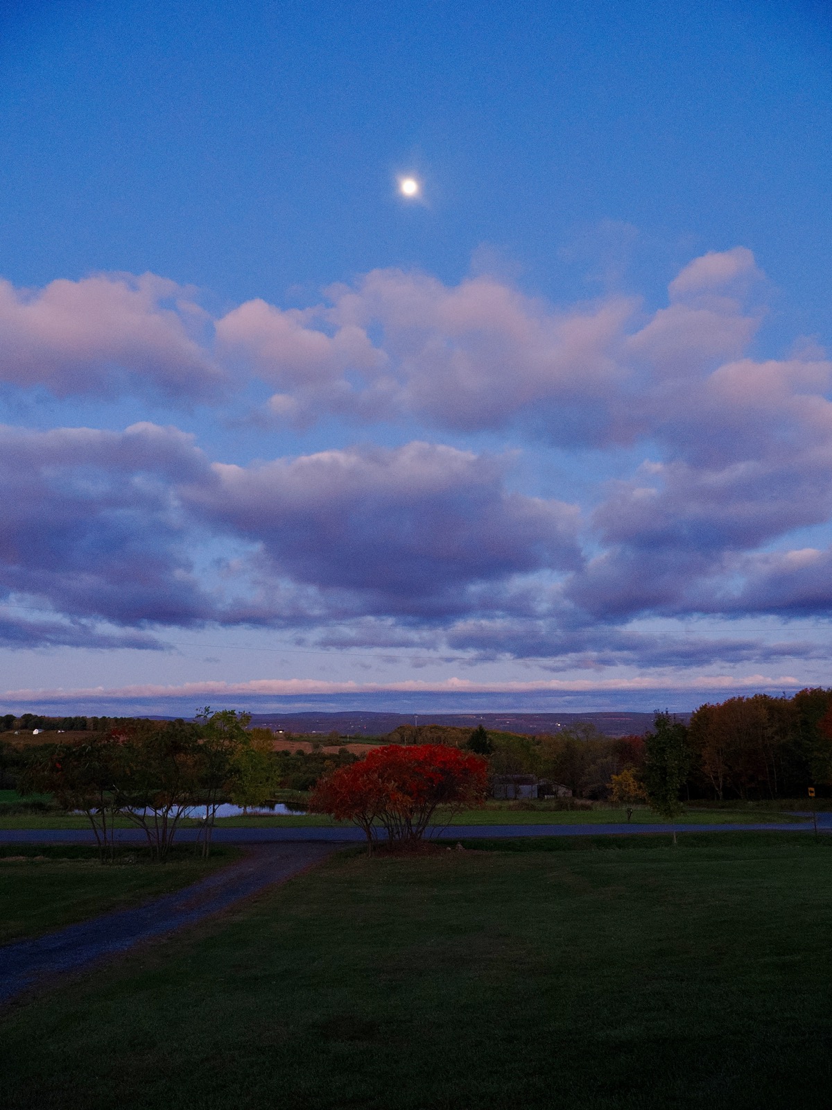 Full moon above a rural landscape in morning twilight