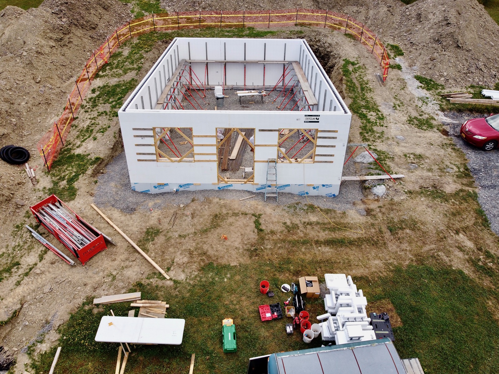Walk-out basement formed with insulated concrete forms. Not poured yet.