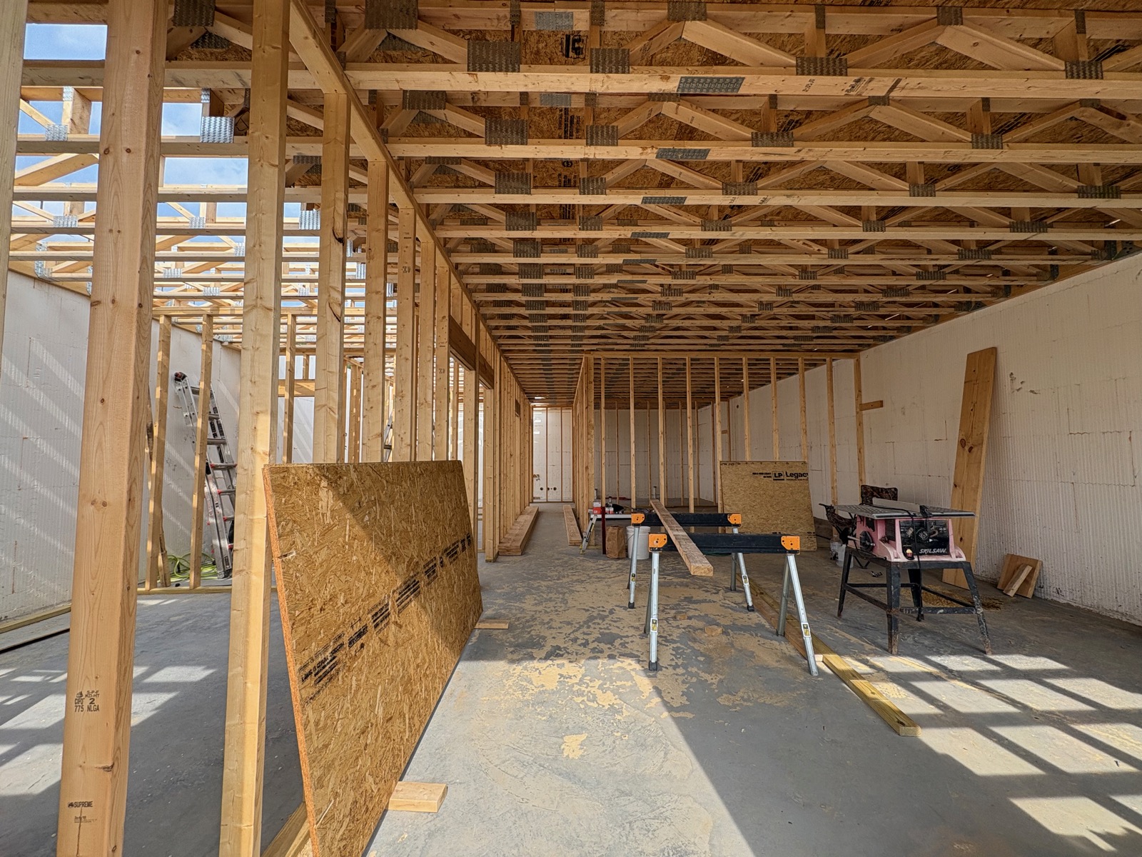 Framing, trusses and subflooring above the trusses.