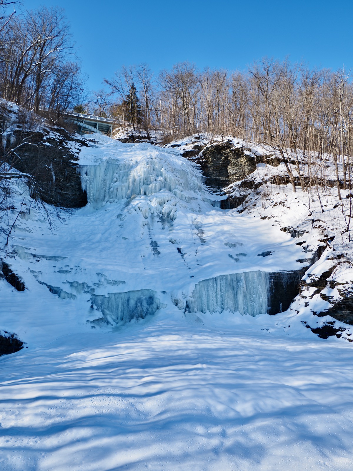Montour Falls frozen on a sunny day in January