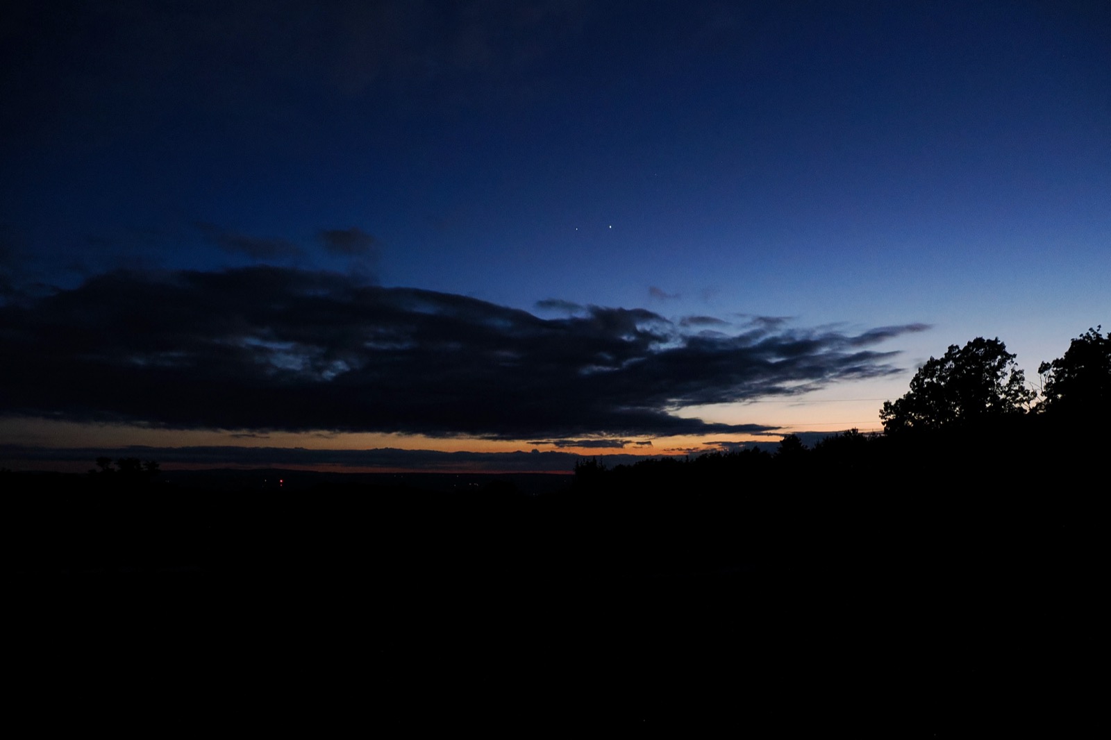 Venus and Jupiter in the western sky about an hour after sunset.